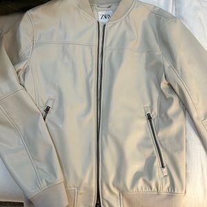 Bone color bomber jacket size L faux leather